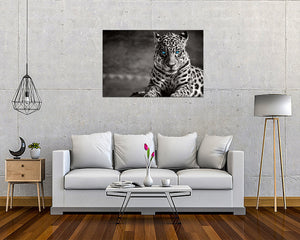 Homeroots Black Spotted Leopard Wall Art - Unframed Black & White Design With Blue Eyes For Trendy Decor  Acrylic 571442