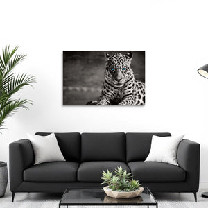 Homeroots Black Spotted Leopard Wall Art - Unframed Black & White Design With Blue Eyes For Trendy Decor  Acrylic 571442