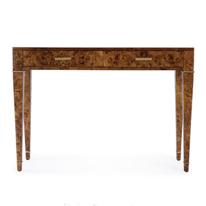 Butler Specialty Kai 2 Drawer Console Table - Mid-century Elegance With Gold Accents And Unique Burl Wood Finish Medium Brown Poplar Wood,Mappa Burl Veneer,Mdf 5714442-butler