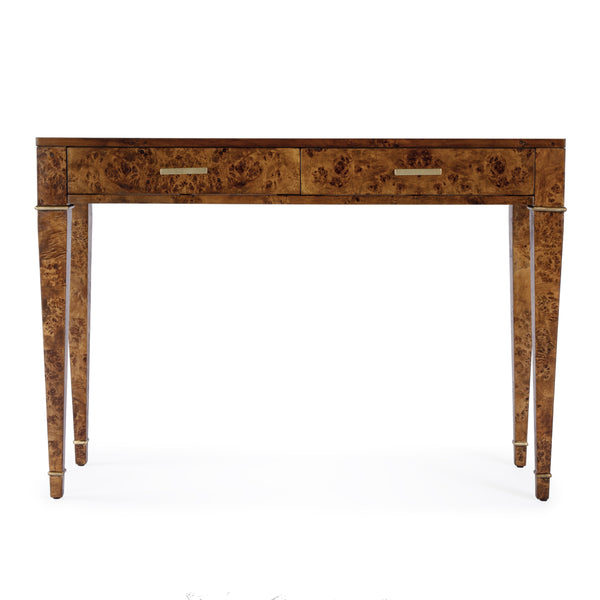 Butler Specialty Kai 2 Drawer Console Table - Mid-century Elegance With Gold Accents And Unique Burl Wood Finish Medium Brown Poplar Wood,Mappa Burl Veneer,Mdf 5714442-butler