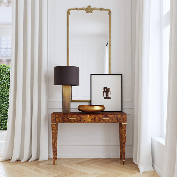 Butler Specialty Kai 2 Drawer Console Table - Mid-century Elegance With Gold Accents And Unique Burl Wood Finish Medium Brown Poplar Wood,Mappa Burl Veneer,Mdf 5714442-butler