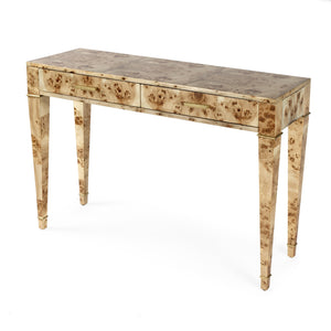Butler Specialty Kai 2 Drawer Console Table - Mid-century Elegance With Gold Accents And Unique Burl Wood Finish Light Brown Poplar Wood,Mappa Burl Veneer,Mdf 5714443-butler
