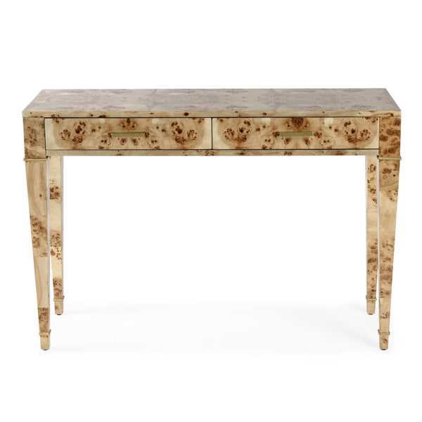 Butler Specialty Kai 2 Drawer Console Table - Mid-century Elegance With Gold Accents And Unique Burl Wood Finish Light Brown Poplar Wood,Mappa Burl Veneer,Mdf 5714443-butler