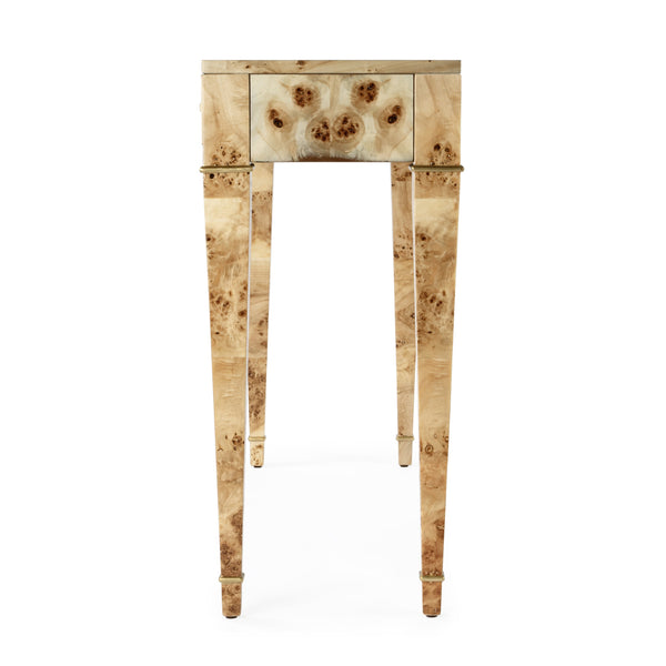 Butler Specialty Kai 2 Drawer Console Table - Mid-century Elegance With Gold Accents And Unique Burl Wood Finish Light Brown Poplar Wood,Mappa Burl Veneer,Mdf 5714443-butler