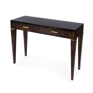 Butler Specialty Kai 2 Drawer Console Table - Mid-century Elegance With Gold Accents And Unique Burl Wood Finish Dark Brown Poplar Wood,Mappa Burl Veneer,Mdf 5714446-butler