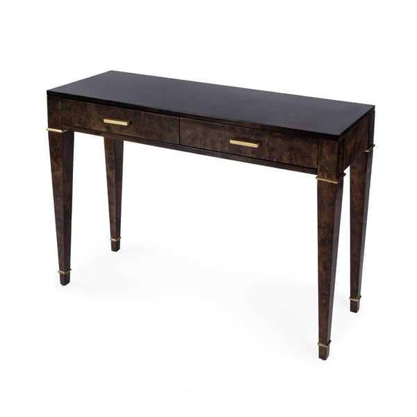 Butler Specialty Kai 2 Drawer Console Table - Mid-century Elegance With Gold Accents And Unique Burl Wood Finish Dark Brown Poplar Wood,Mappa Burl Veneer,Mdf 5714446-butler
