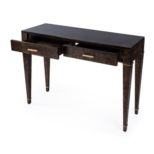Butler Specialty Kai 2 Drawer Console Table - Mid-century Elegance With Gold Accents And Unique Burl Wood Finish Dark Brown Poplar Wood,Mappa Burl Veneer,Mdf 5714446-butler