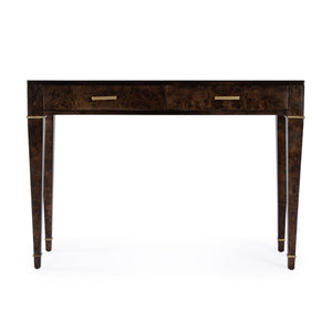 Butler Specialty Kai 2 Drawer Console Table - Mid-century Elegance With Gold Accents And Unique Burl Wood Finish Dark Brown Poplar Wood,Mappa Burl Veneer,Mdf 5714446-butler