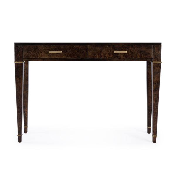 Butler Specialty Kai 2 Drawer Console Table - Mid-century Elegance With Gold Accents And Unique Burl Wood Finish Dark Brown Poplar Wood,Mappa Burl Veneer,Mdf 5714446-butler