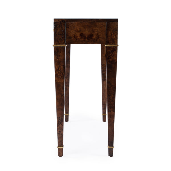 Butler Specialty Kai 2 Drawer Console Table - Mid-century Elegance With Gold Accents And Unique Burl Wood Finish Dark Brown Poplar Wood,Mappa Burl Veneer,Mdf 5714446-butler