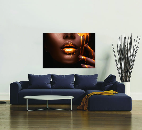 Homeroots Sensuous Wall Art - Striking Unframed Acrylic Decor Featuring A Fashionable Woman And Liquid Gold Design  Acrylic 571447