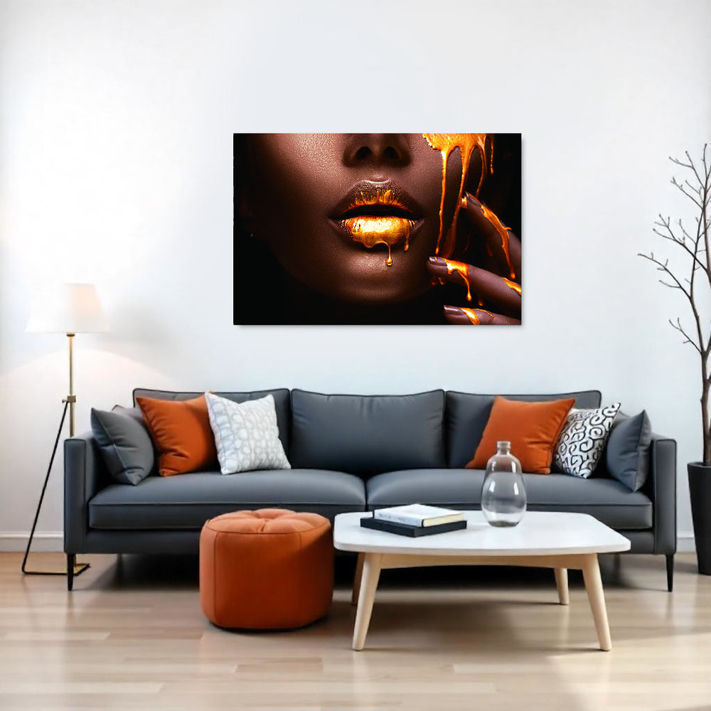 Homeroots Sensuous Wall Art - Striking Unframed Acrylic Decor Featuring A Fashionable Woman And Liquid Gold Design  Acrylic 571447