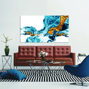Homeroots Blue Abstract Water Wall Art - Vibrant Gold Accents On Acrylic For Modern Home Decor, 32"X48"  Acrylic 571448