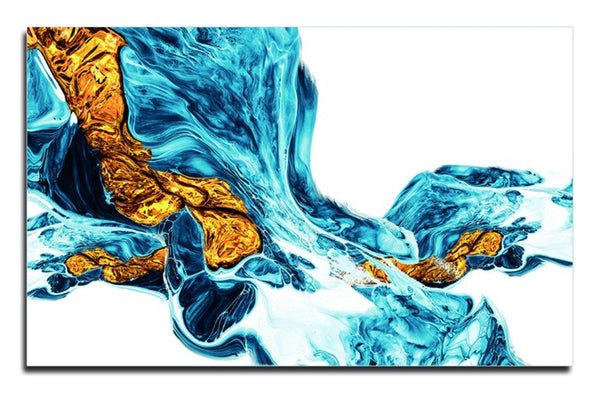 Homeroots Blue Abstract Water Wall Art - Vibrant Gold Accents On Acrylic For Modern Home Decor, 32"X48"  Acrylic 571448