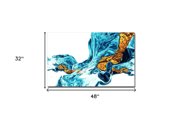 Homeroots Blue Abstract Water Wall Art - Vibrant Gold Accents On Acrylic For Modern Home Decor, 32"X48"  Acrylic 571448