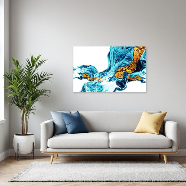 Homeroots Blue Abstract Water Wall Art - Vibrant Gold Accents On Acrylic For Modern Home Decor, 32"X48"  Acrylic 571448