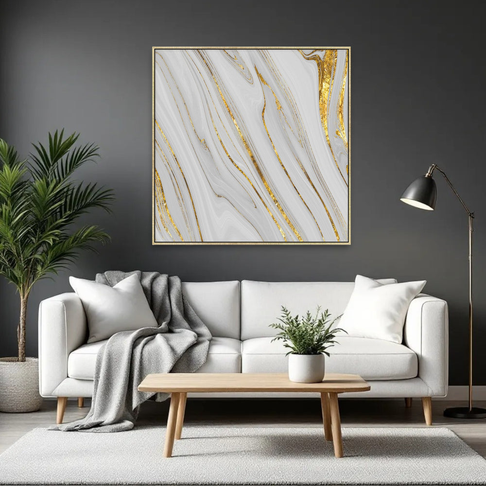 Homeroots Gold Faux Marble Square Framed Wall Art - Modern Glossy Acrylic Decor For Stylish Home Accents  Acrylic 571458