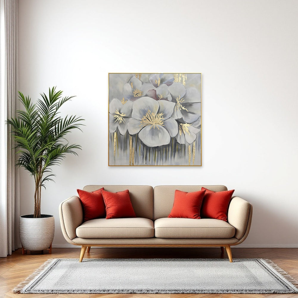 Homeroots Golden Anther Blossoms Hand-painted Oil Painting Wall Art In Elegant Gold Frame For Stunning Decor  Canvas 571463