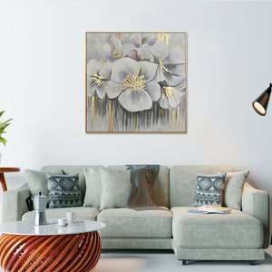 Homeroots Golden Anther Blossoms Hand-painted Oil Painting Wall Art In Elegant Gold Frame For Stunning Decor  Canvas 571463