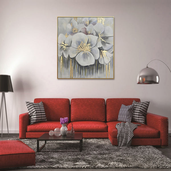 Homeroots Golden Anther Blossoms Hand-painted Oil Painting Wall Art In Elegant Gold Frame For Stunning Decor  Canvas 571463