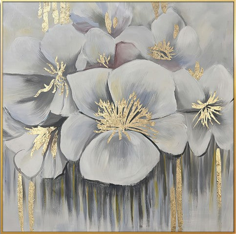 Homeroots Golden Anther Blossoms Hand-painted Oil Painting Wall Art In Elegant Gold Frame For Stunning Decor  Canvas 571463