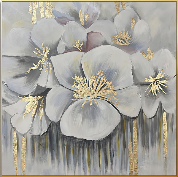 Homeroots Golden Anther Blossoms Hand-painted Oil Painting Wall Art In Elegant Gold Frame For Stunning Decor  Canvas 571463