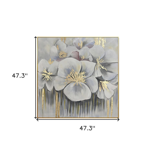 Homeroots Golden Anther Blossoms Hand-painted Oil Painting Wall Art In Elegant Gold Frame For Stunning Decor  Canvas 571463