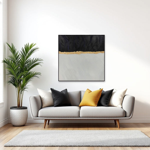 Homeroots Black Modern Abstract Oil Painting In Black Frame - Stunning Wall Art For Trendy Home Decor  Canvas 571475