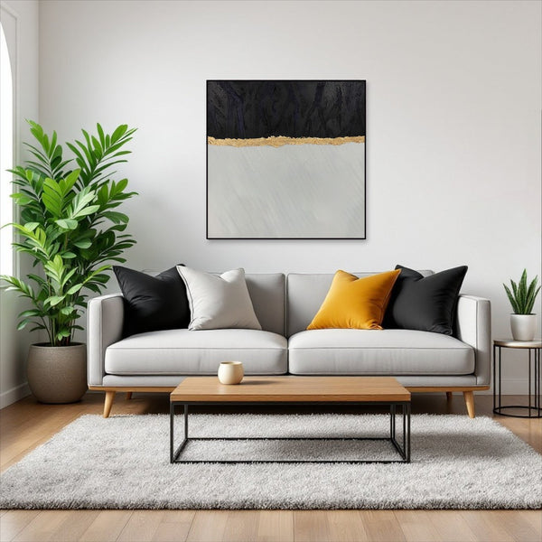 Homeroots Black Modern Abstract Oil Painting In Black Frame - Stunning Wall Art For Trendy Home Decor  Canvas 571476