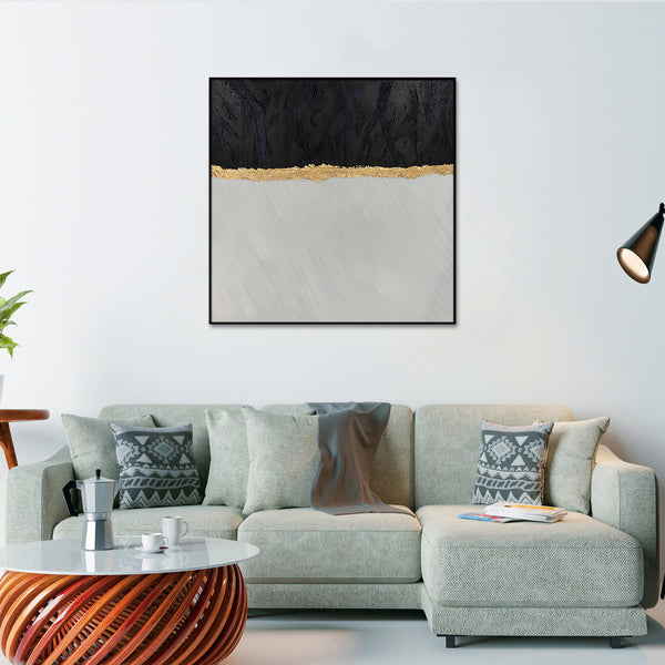 Homeroots Black Modern Abstract Oil Painting In Black Frame - Stunning Wall Art For Trendy Home Decor  Canvas 571476