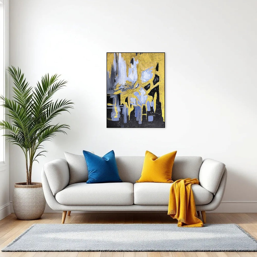 Homeroots Black Abstract Gilded Oil Painting - Elegant Framed Wall Art To Elevate Your Home Décor Stylishly  Canvas 571478