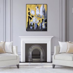 Homeroots Black Abstract Gilded Oil Painting - Elegant Framed Wall Art To Elevate Your Home Décor Stylishly  Canvas 571478
