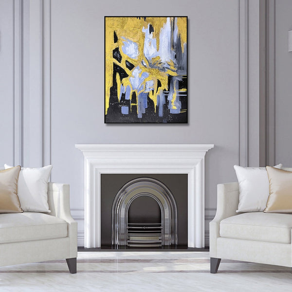 Homeroots Black Abstract Gilded Oil Painting - Elegant Framed Wall Art To Elevate Your Home Décor Stylishly  Canvas 571478
