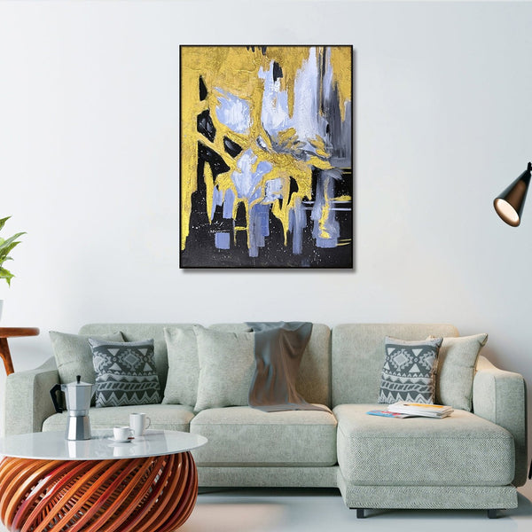 Homeroots Black Abstract Gilded Oil Painting - Elegant Framed Wall Art To Elevate Your Home Décor Stylishly  Canvas 571478