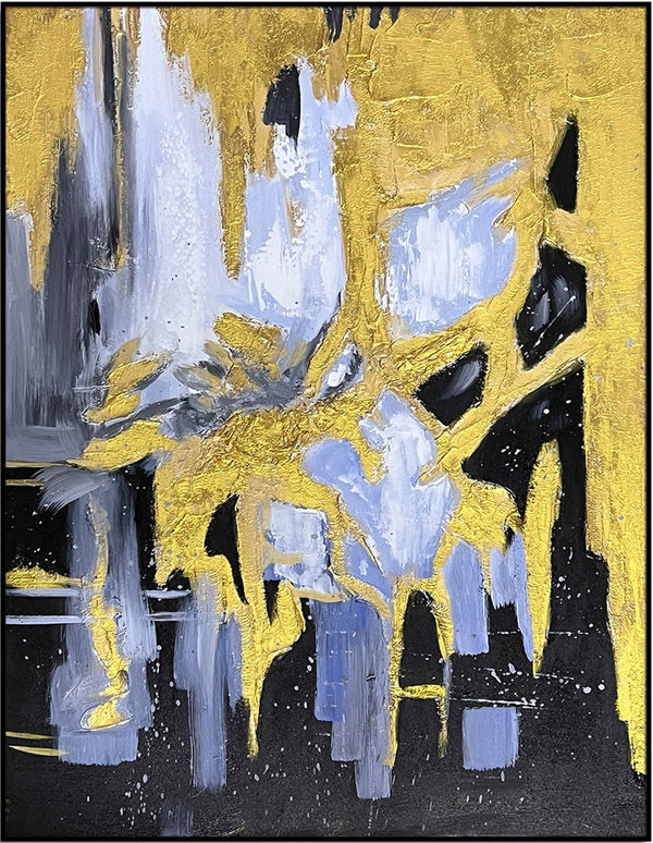 Homeroots Black Abstract Gilded Oil Painting - Elegant Framed Wall Art To Elevate Your Home Décor Stylishly  Canvas 571478