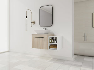 English Elm 36" Modern Floating Bathroom Vanity With Ceramic Sink, White Stone Slab, Soft-Close Doors & Storage W999S00287