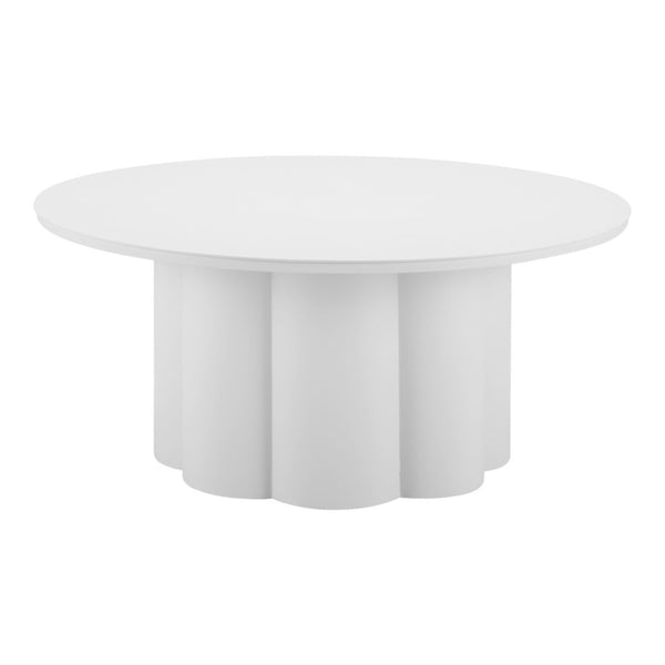 HomeRoots 34" White Rounded Aluminum Outdoor Coffee Table - Modern, Weather-Resistant Design for Patio & Indoors 571481