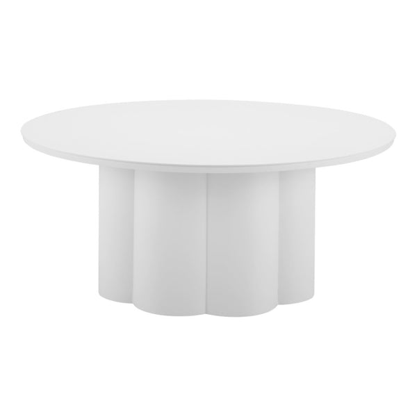 HomeRoots 34" White Rounded Aluminum Outdoor Coffee Table - Modern, Weather-Resistant Design for Patio & Indoors 571481