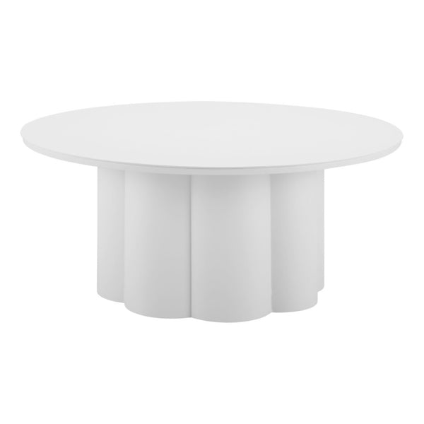 HomeRoots 34" White Rounded Aluminum Outdoor Coffee Table - Modern, Weather-Resistant Design for Patio & Indoors 571481