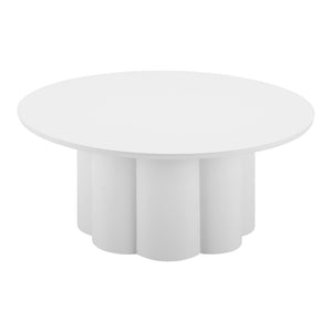 HomeRoots 34" White Rounded Aluminum Outdoor Coffee Table - Modern, Weather-Resistant Design for Patio & Indoors 571481