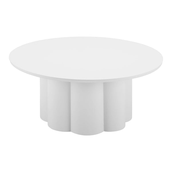 HomeRoots 34" White Rounded Aluminum Outdoor Coffee Table - Modern, Weather-Resistant Design for Patio & Indoors 571481