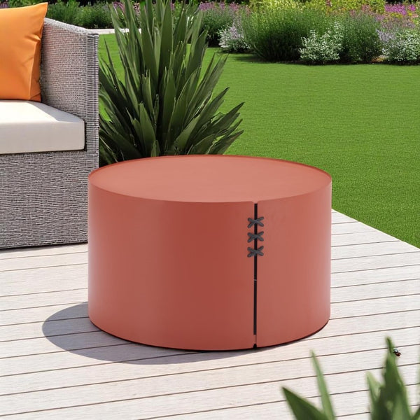 HomeRoots 29" Terra Cotta Rounded Aluminum Coffee Table - Stylish, Lightweight, Durable for Indoor & Outdoor Use 571482
