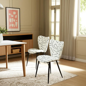 Homeroots Set Of Two Stylish White And Black Faux Shearling Dining Chairs For Comfort And Versatility   571485