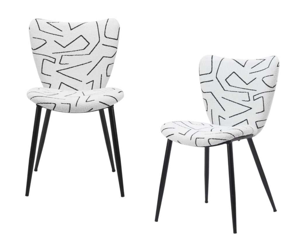 HomeRoots Set of Two Modern Faux Shearling Dining Chairs in Chic Black and White for Versatile Décor 571485