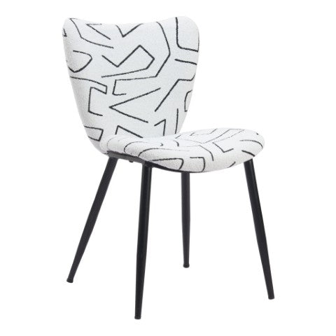 Homeroots Set Of Two Stylish White And Black Faux Shearling Dining Chairs For Comfort And Versatility   571485