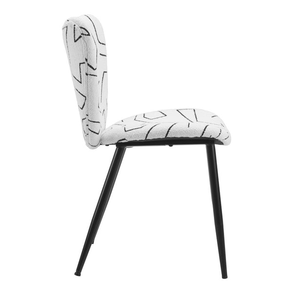 Homeroots Set Of Two Stylish White And Black Faux Shearling Dining Chairs For Comfort And Versatility   571485