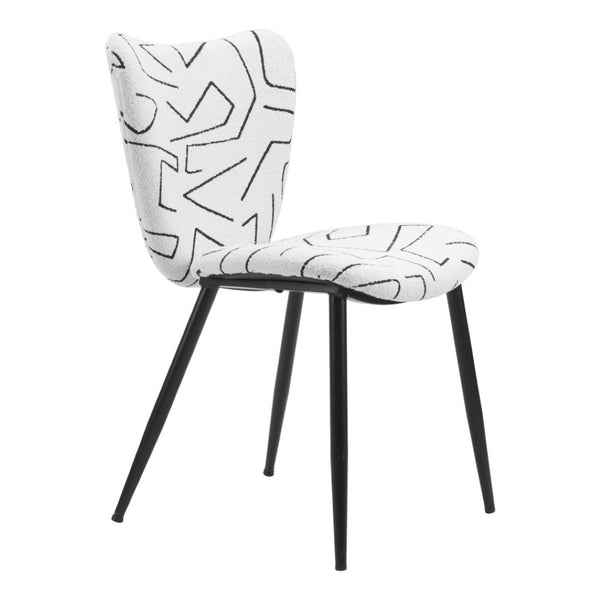 Homeroots Set Of Two Stylish White And Black Faux Shearling Dining Chairs For Comfort And Versatility   571485