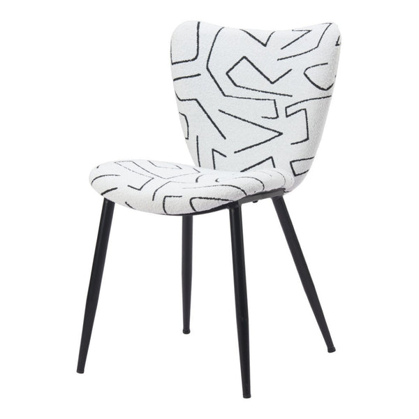 Homeroots Set Of Two Stylish White And Black Faux Shearling Dining Chairs For Comfort And Versatility   571485