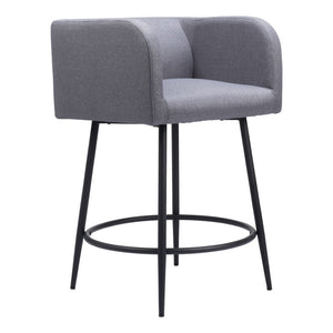 HomeRoots Set of Two Contemporary Gray & Black Fabric Bar Chairs with Steel Base for Modern Dining Spaces 571486