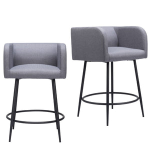 HomeRoots Set of Two Contemporary Gray & Black Fabric Bar Chairs with Steel Base for Modern Dining Spaces 571486